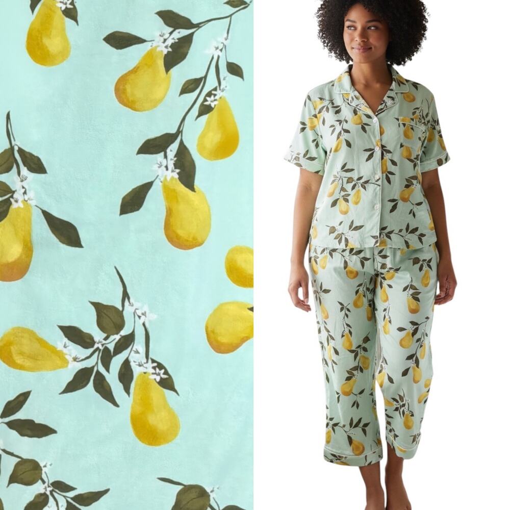 NWT Bedhead Main Squeeze Lemon Print Crop Stretch Jersey Pajama Set Size 2XL XXL